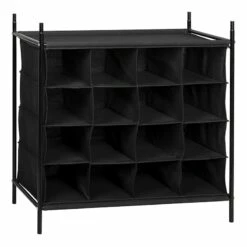 16-Compartment Black Stackable Storage Rack
