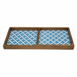2-Compartment Blue Tile Wood Tray, 14" -Storage supplies shop 2 compartment blue tile wood tray 14 2