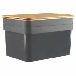 2-Pack Black 15L Storage Bin With Bamboo Lid, Large
