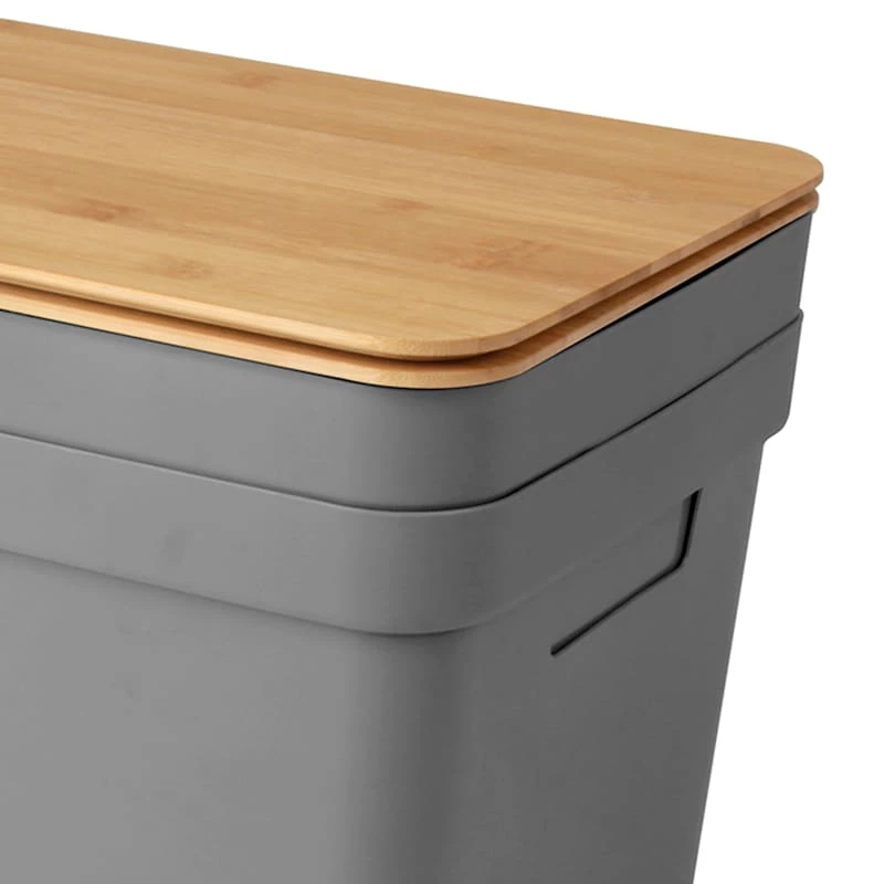 2-Pack Grey 15L Storage Bin With Bamboo Lid, Large 4 2-Pack Grey 15L Storage Bin With Bamboo Lid, Large - Image 2