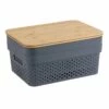 2-Pack Grey Plastic Storage Container With Bamboo Lid, Medium -Storage supplies shop 2 pack grey plastic storage container with bamboo lid medium