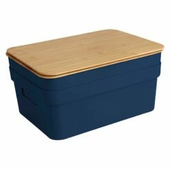 2-Pack Navy 8.5L Storage Bin With Bamboo Lid, Medium