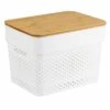 2-Pack White Plastic Storage Bin With Bamboo Lid, Large 1 2-Pack White Plastic Storage Bin With Bamboo Lid, Large -Storage supplies shop 2 pack white plastic storage bin with bamboo lid large