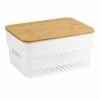2-Pack White Plastic Storage Bin With Bamboo Lid, Medium -Storage supplies shop 2 pack white plastic storage bin with bamboo lid medium