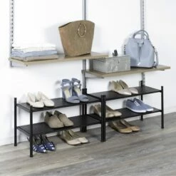 2-Shelf Punched Metal Shoe Rack, Black -Storage supplies shop 2 shelf punched metal shoe rack black 2