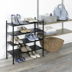2-Shelf Punched Metal Shoe Rack, Black -Storage supplies shop 2 shelf punched metal shoe rack black 3