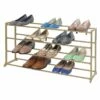 20-Pair Standing Shoe Rack, Gold 1 20-Pair Standing Shoe Rack, Gold -Storage supplies shop 20 pair standing shoe rack gold