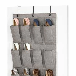 24-Pocket Over The Door Shoe Bag, Black Herringbone -Storage supplies shop 24 pocket over the door shoe bag black herringbone 4