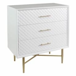 3-Drawer White & Gold Cabinet