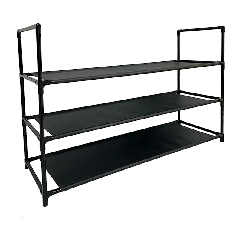 3-Tier Fabric Shoe Rack, Black 3 3-Tier Fabric Shoe Rack, Black