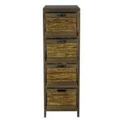 4-Tier Brown Wooden Shelf With Maize Drawers