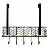 5-Hook Black Chevron Bombay Diamond With Bamboo Wooden Basket Over The Door Hanger -Storage supplies shop 5 hook black chevron bombay diamond with bamboo wooden basket over the door hanger