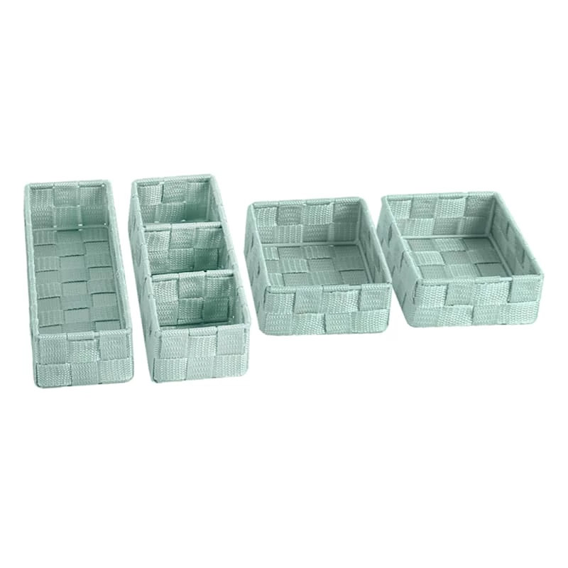 6-Piece Woven Storage Basket Set, Aqua 6 6-Piece Woven Storage Basket Set, Aqua - Image 4