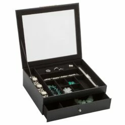 Black Jewelry Organizer With Clear Lid & Drawer