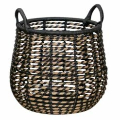 Black & Natural Woven Wicker Storage Basket, Medium
