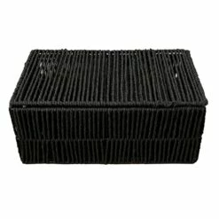 Black Paper Storage Basket With Lid, Small