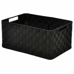 Black Weave Round Corner Storage Basket, Medium
