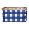 Blue Check Fabric Rectangle Basket, Small -Storage supplies shop blue check fabric rectangle basket small