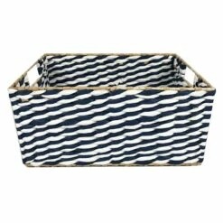 Blue & Natural Cattail Storage Basket, Small
