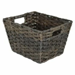Brown Faux Rattan Storage Tote, Medium