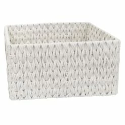 Chunky White Rectangle Fabric Storage Basket, Medium