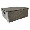Dark Grey Paper Rope Storage Basket With Lid, Medium -Storage supplies shop dark grey paper rope storage basket with lid medium