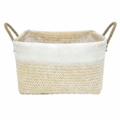 Double Bamboo Rectangle Clear Black Natural/White Large Basket