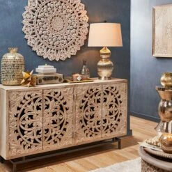 Found & Fable Carved 4-Door Sideboard -Storage supplies shop found fable carved 4 door sideboard 2