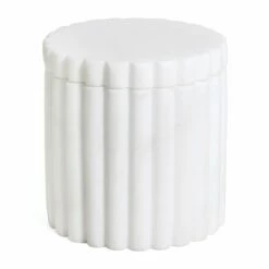 Found & Fable White Ribbed Marble Box