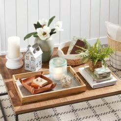 Galvanized Metal & Wood Decorative Tray, 19x13 -Storage supplies shop galvanized metal wood decorative tray 19x13 3