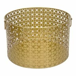 Geo Gold Round Metal Storage Basket, Medium