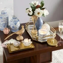 Gold Glass Tray With Mirror Top, 23x13 -Storage supplies shop gold glass tray with mirror top 23x13 3