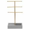 Gold Jewelry Tree With Grey Linen Organizer Base, 12"