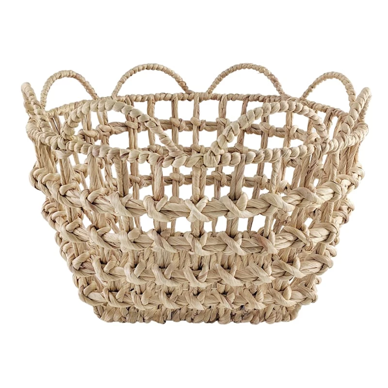 Grace Mitchell Braided Water Hyacinth Basket With Scalloped Edge, Large 3 Grace Mitchell Braided Water Hyacinth Basket With Scalloped Edge, Large