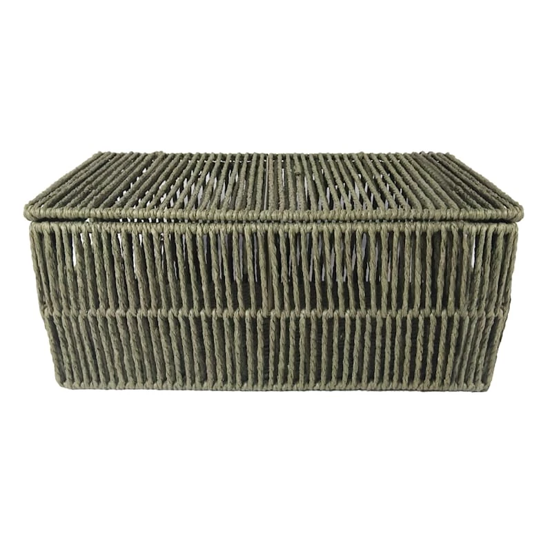 Green Lidded Paper Storage Basket, Small 3 Green Lidded Paper Storage Basket, Small