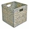 Grey Arrow Weave Water Hyacinth Storage Basket With Cutout Handles, 10.5" 2 Grey Arrow Weave Water Hyacinth Storage Basket With Cutout Handles, 10.5" -Storage supplies shop grey arrow weave water hyacinth storage basket with cutout handles 10.5