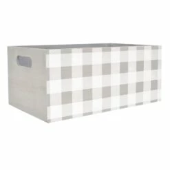 Grey Buffalo Check Wooden Crate, Large