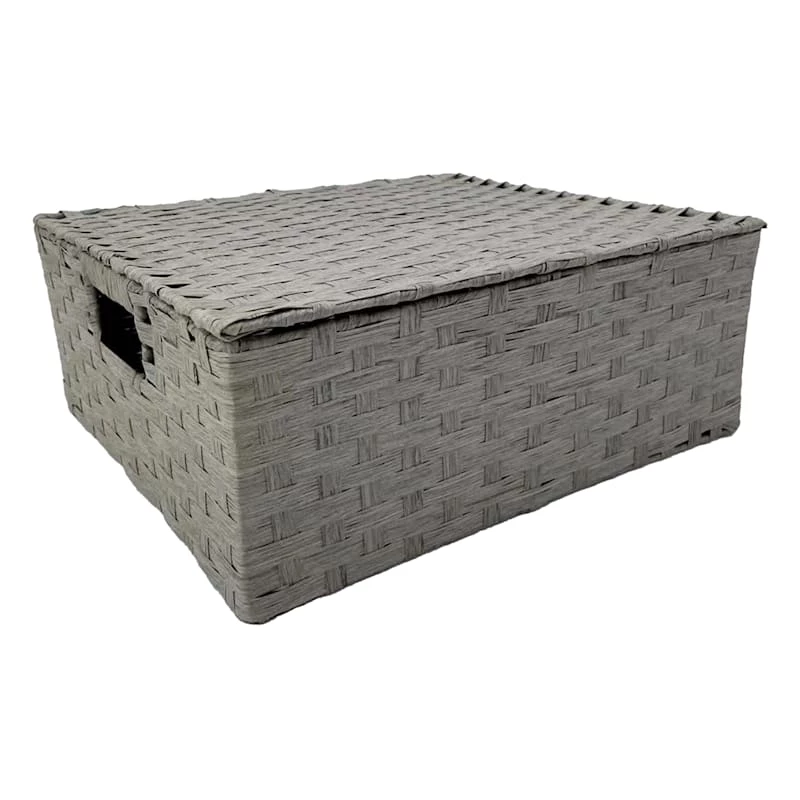 Grey Paper Rope Storage Basket Light With Lid, Large 3 Grey Paper Rope Storage Basket Light With Lid, Large