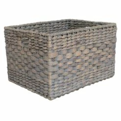Grey Wash Water Hyacinth Storage Basket, Large