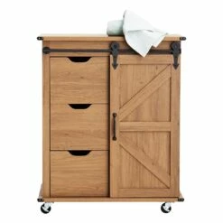 Honeybloom 3-Drawer Jacob Sliding Barn Door Cabinet, Brown -Storage supplies shop honeybloom 3 drawer jacob sliding barn door cabinet brown 2
