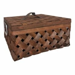 Honeybloom Chipwood Rectangle Storage Basket With Lid, Medium
