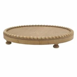 Honeybloom Decorative Footed Round Wood Tray, 12"