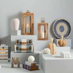 Honeybloom Ivory & Blue Striped Decorative Box, 6x5 -Storage supplies shop honeybloom ivory blue striped decorative box 6x5 2