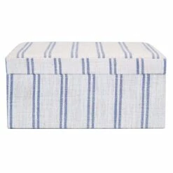 Honeybloom Ivory & Blue Striped Decorative Box, 6x5 -Storage supplies shop honeybloom ivory blue striped decorative box 6x5 3