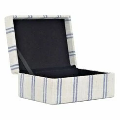 Honeybloom Ivory & Blue Striped Decorative Box, 6x5 -Storage supplies shop honeybloom ivory blue striped decorative box 6x5 4