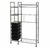 Jami Black Closet Rack With Brown Wooden Shelves -Storage supplies shop jami black closet rack with brown wooden shelves