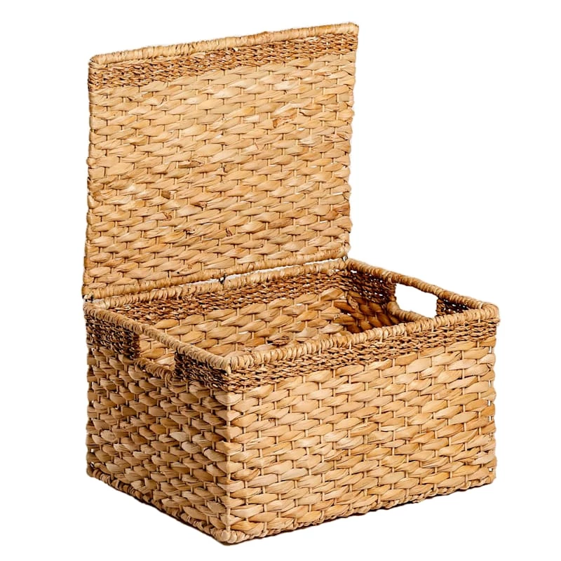 Joan Water Hyacinth Rectangle Storage Basket With Lid, Large 3 Joan Water Hyacinth Rectangle Storage Basket With Lid, Large