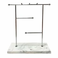 Laila Ali Chrome Jewelry Holder With Marbled Base, 10.5"