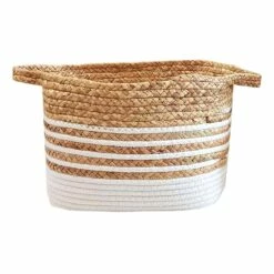 Large Rectangle Water Hyacinth Basket/White Stripe
