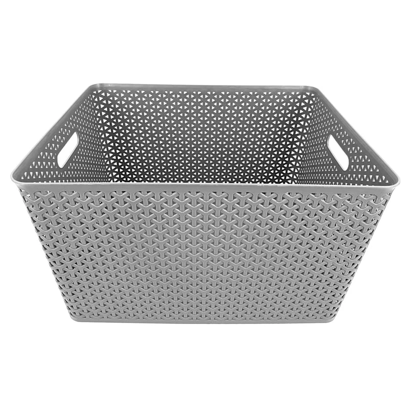 Light Grey Y-Weave Plastic Storage Basket, Extra Large 3 Light Grey Y-Weave Plastic Storage Basket, Extra Large